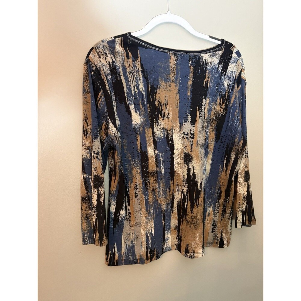 Jess & Jane Abstract Brushstroke Top Artsy Sequin Lagenlook Boho Earthy Size L - Picture 2 of 10